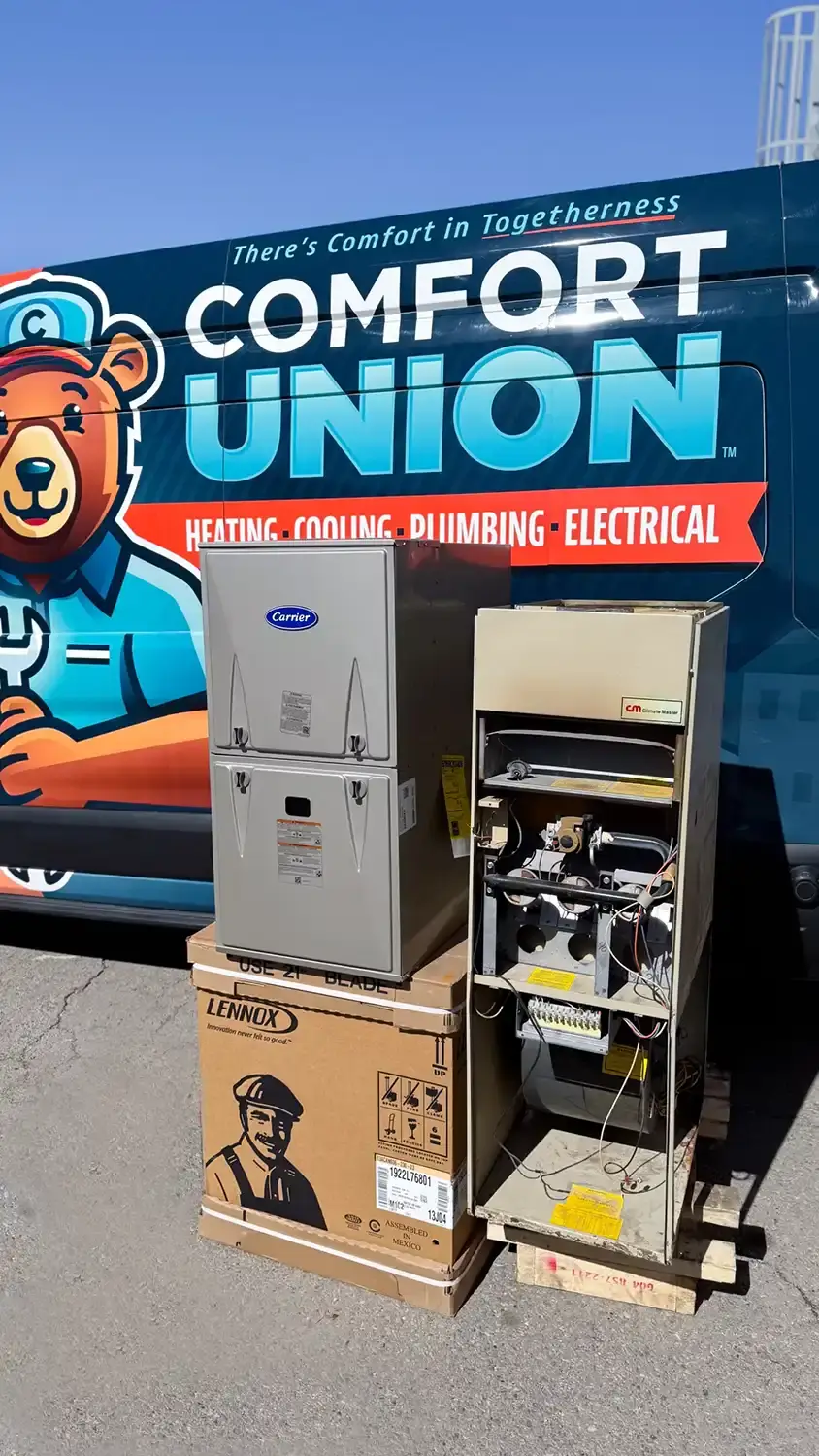 Open furnace unit with visible components – Comfort Union furnace repair in Cochrane